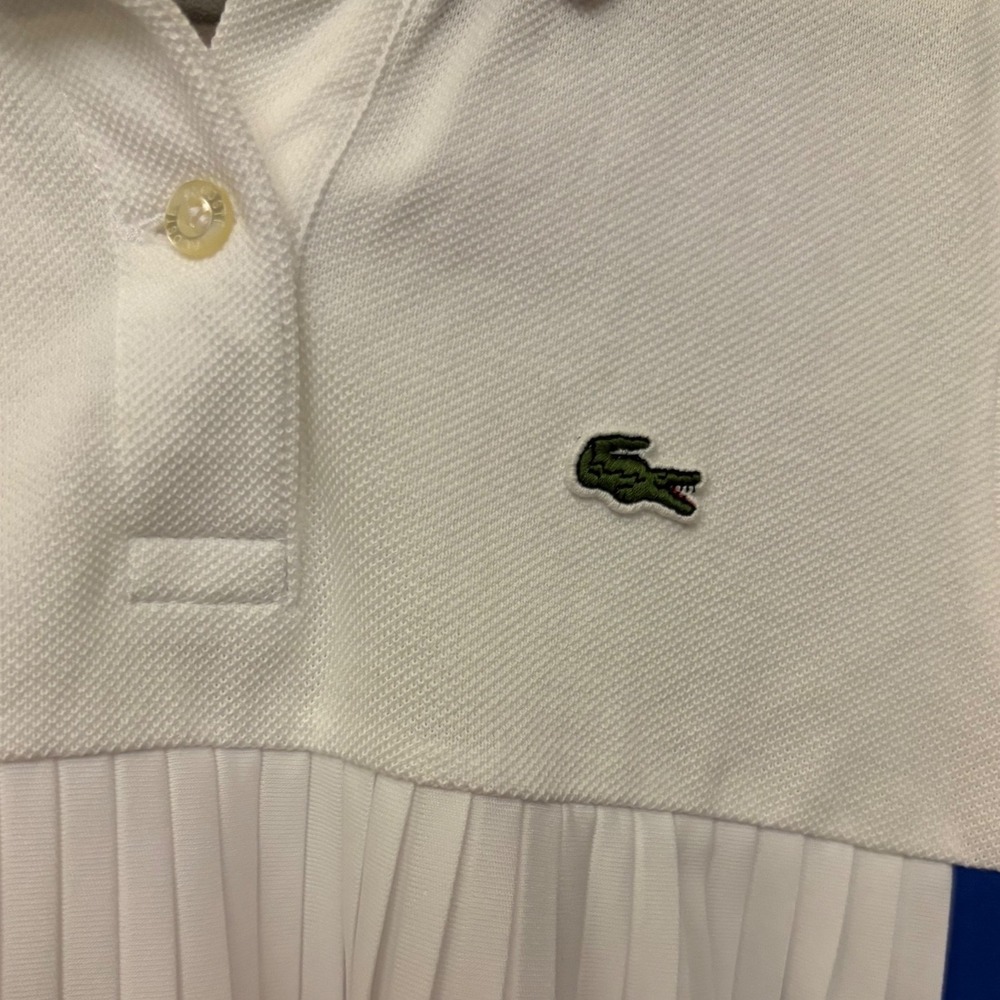 Lacoste Girls White Blue Pleated Sleeveless Polo Dress Size 8 128cm 51inch - Picture 2 of 4